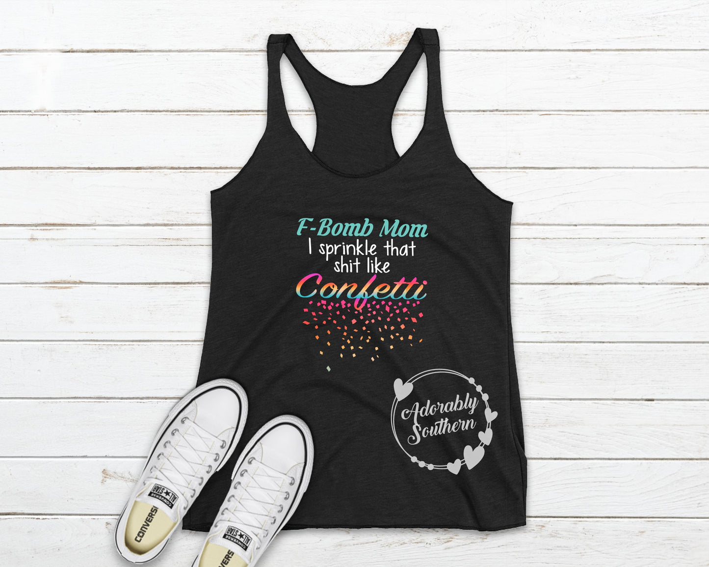 Next Level Tank Top Black Bomb Mom Like Confetti