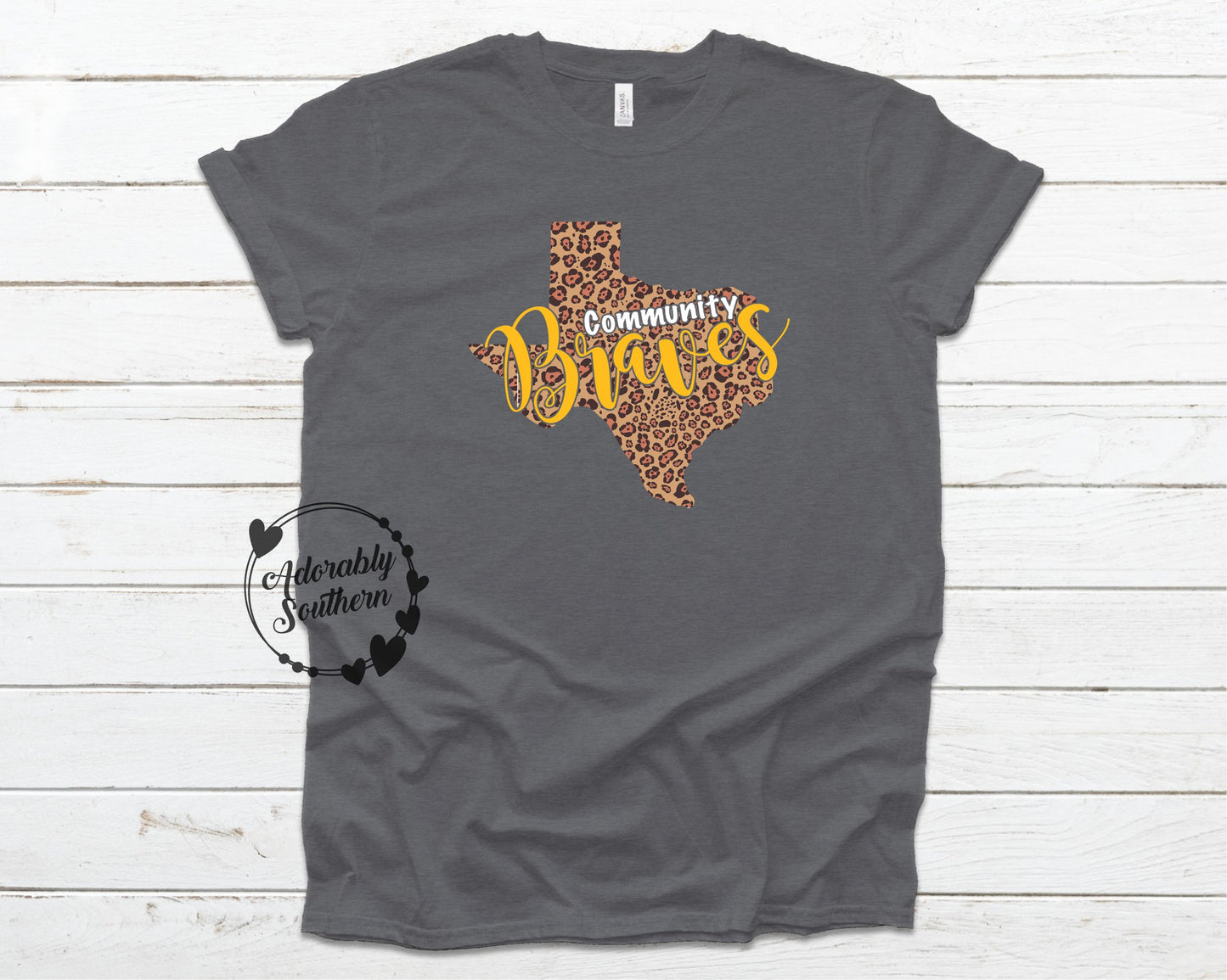 Bella+Canvas Heather Storm Texas Community Braves Leopard
