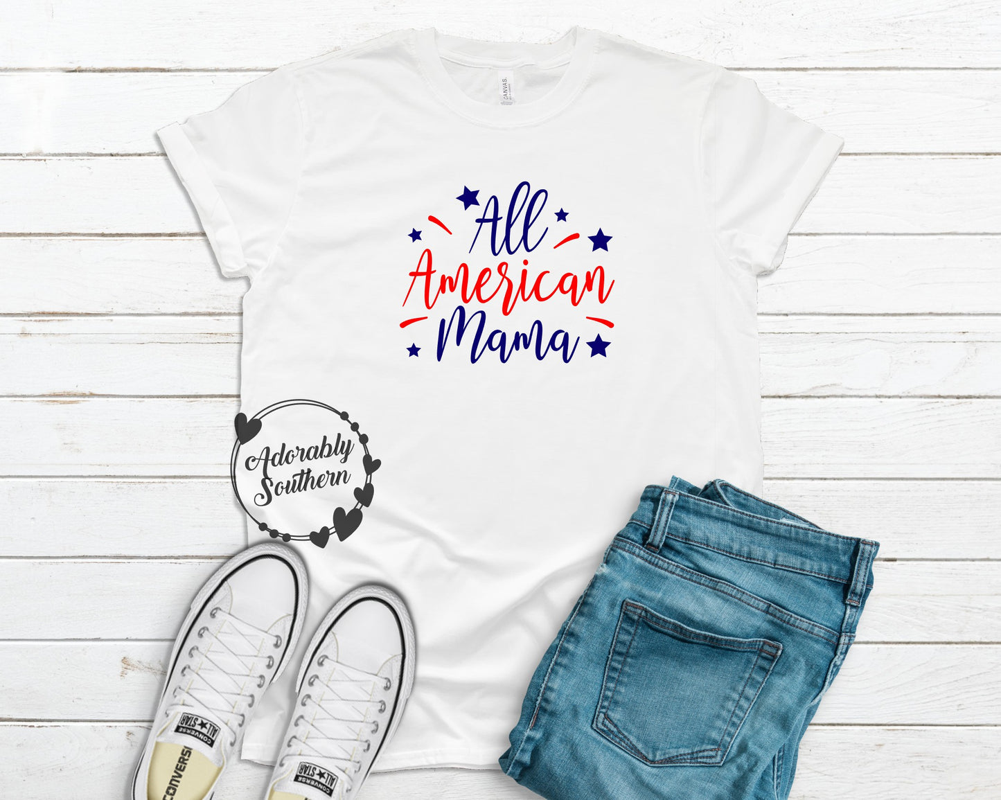 Bella+Canvas White All American Mama