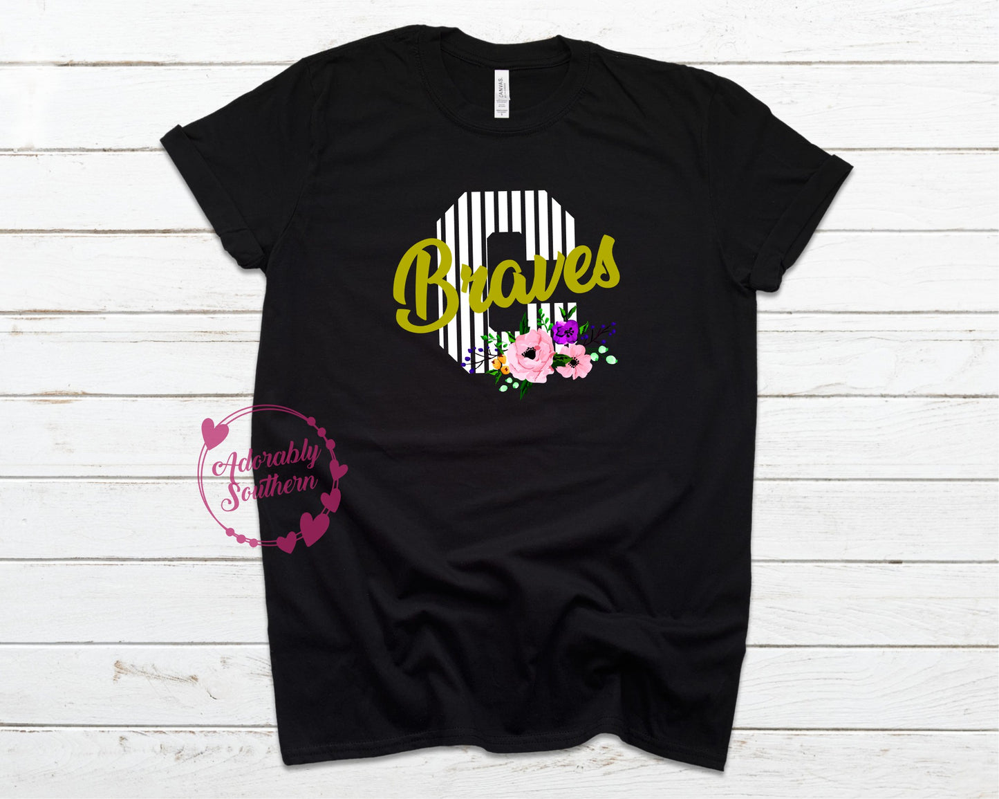 Bella+Canvas Black C Braves Flowers