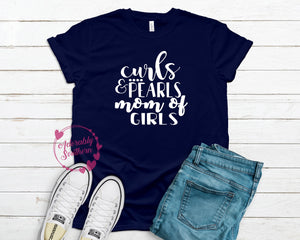 Bella+Canvas Navy TShirt Curls and Pearls Mom of Girls