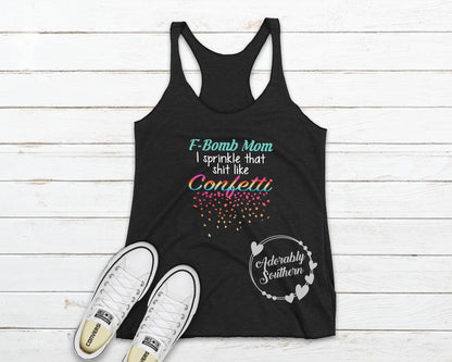 Next Level Tank Top Black Bomb Mom Like Confetti