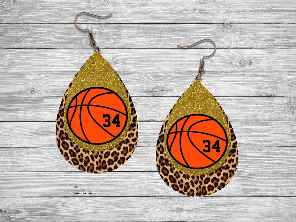 Leopard and Gold Glitter Basketball Earrings
