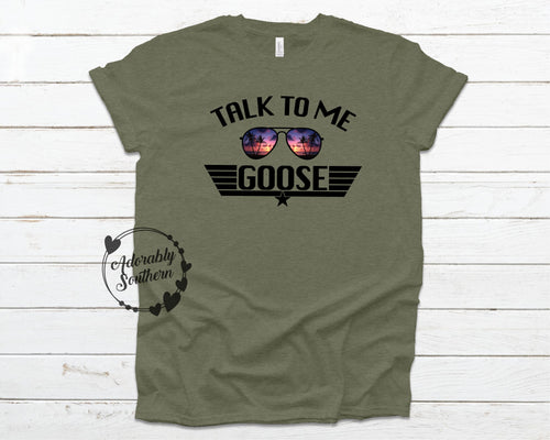 Bella+canvas Heather Military Green Talk to Me Goose Top Gun TShirt