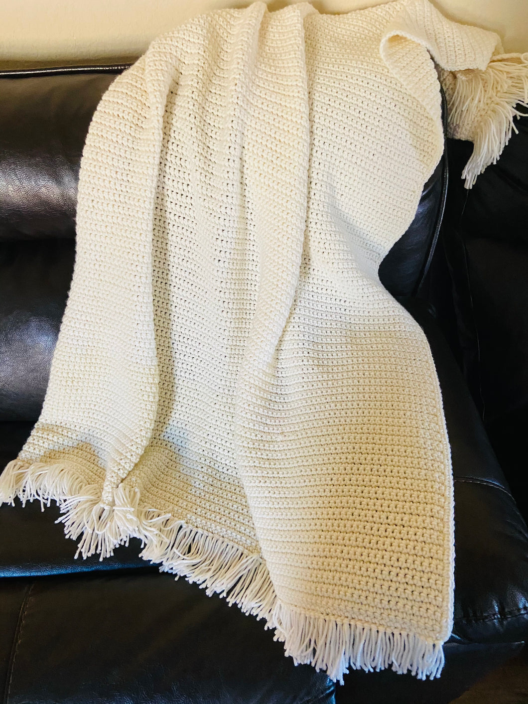 Ivory Couch Throw with Fringe